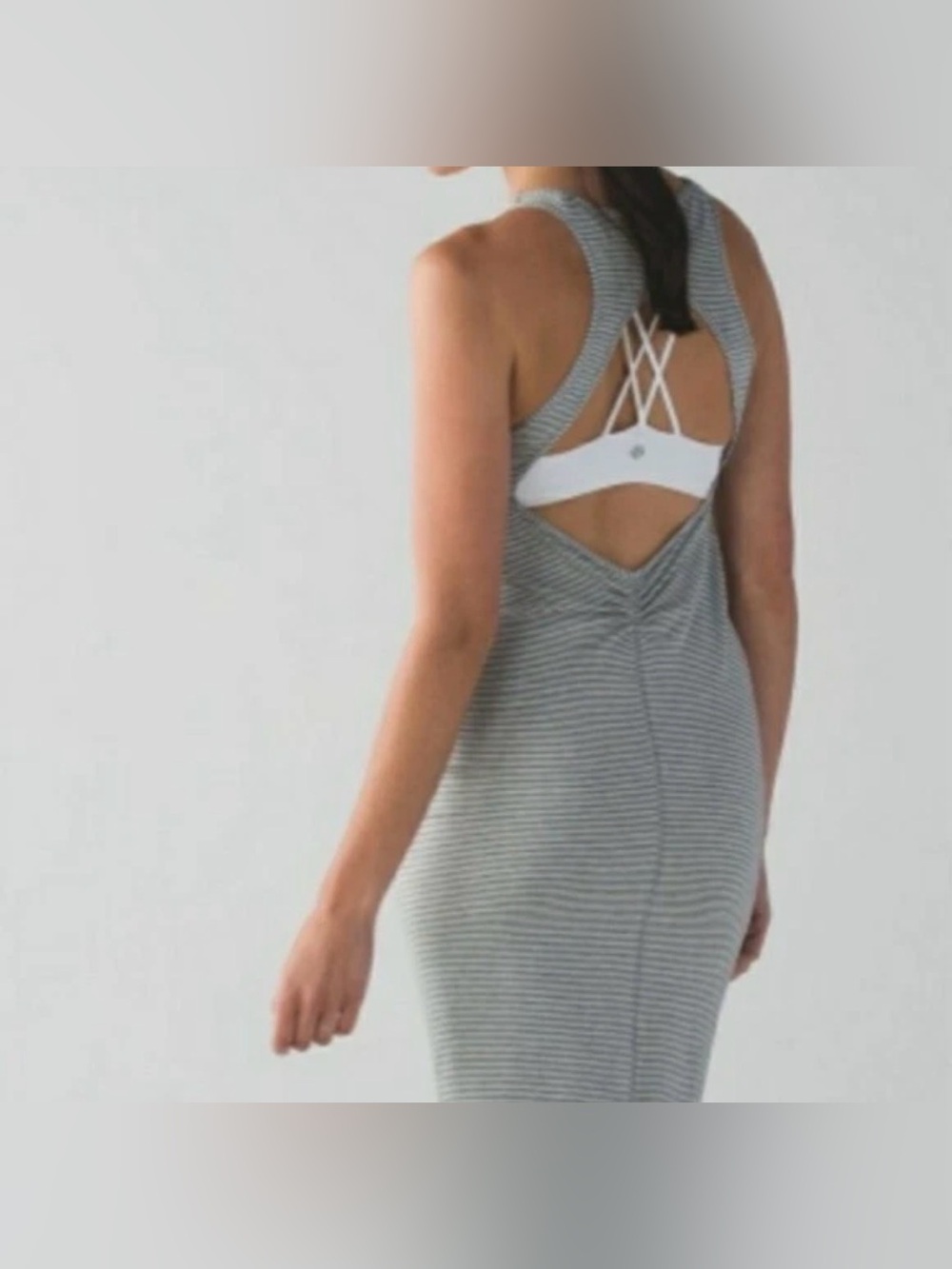 LULULEMON Go For It Hyper Gray Striped Open Back Midi Dress Size 6 EUC